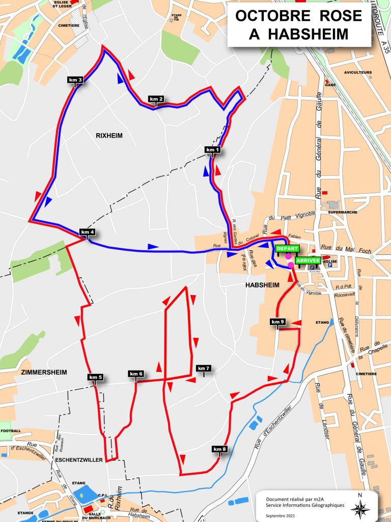 Parcours 5 et 10 km octobre rose Habsheim 2022